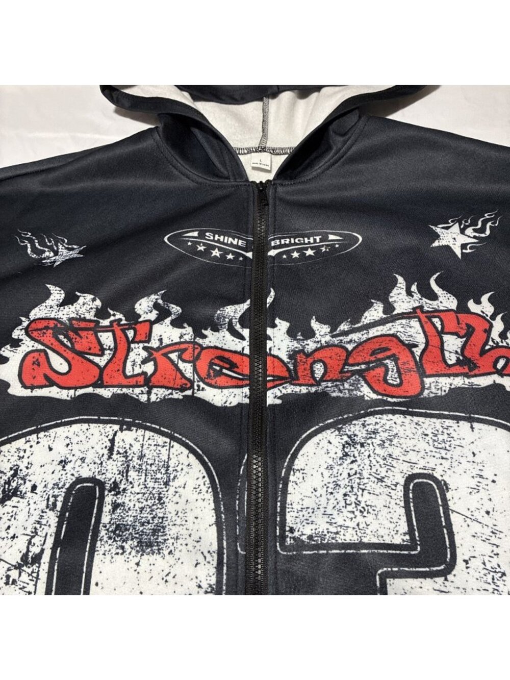SOLY HUX Men’s Y2K Graphic Zip Up Hoodie Black Gothic Grunge Streetwear Large